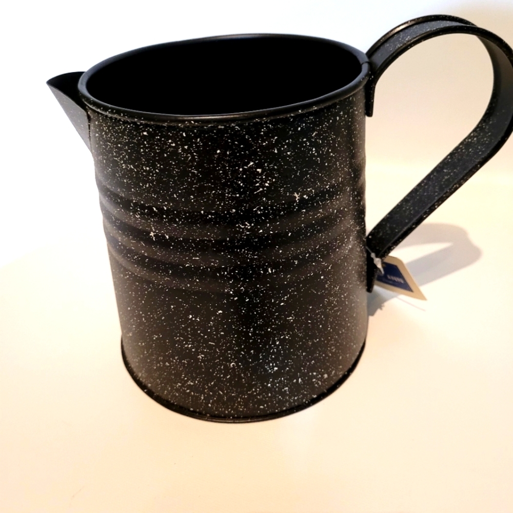 NWT Decorative Black And White Speckled Metal Can Table Decor 9.25"Hx7"D